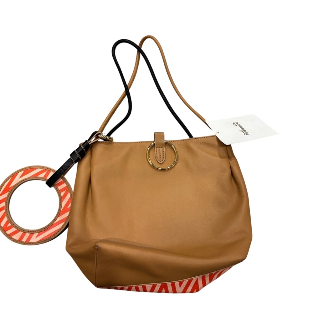 NWT Diane von Furstenberg‎ Odeen Hobo Bag Leather Chevron Bright Camel Orange